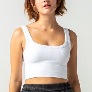 Full Tilt white ribbed cropped tank top square neck